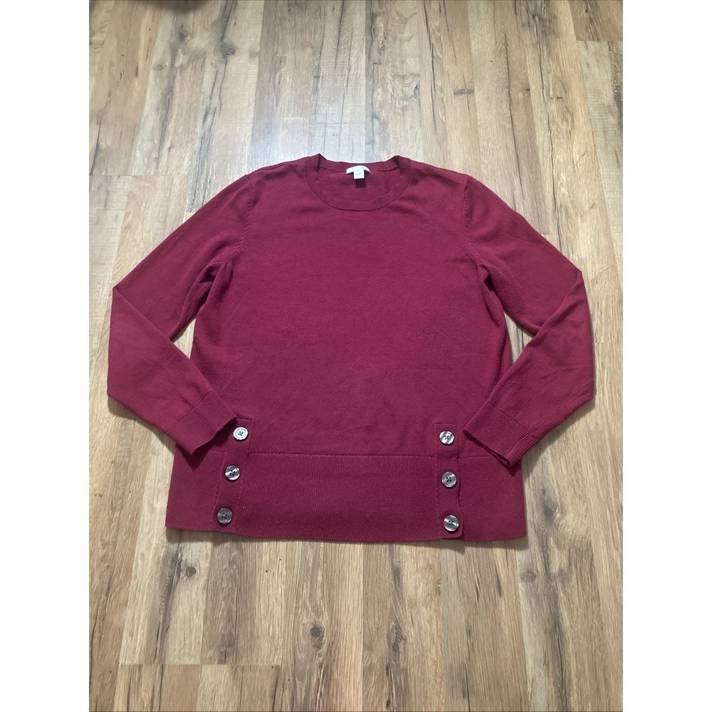 J. Jill Side-Button Sweater Women's Size Small Burgundy Crew Neck Soft